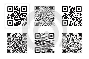 Set of qr codes for your design. Black qr code isolated on whit background. Vector illustration