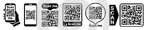 Set QR - Quick Response Code  Inscription scan me  Qr code for smartphone  payment  mobile app scan  QR code collection