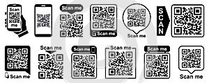 Set QR - Quick Response Code, Inscription scan me, Qr code for smartphone, payment, mobile app scan, QR code collection â€“ vector