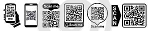 Set QR - Quick Response Code  Inscription scan me  Qr code for smartphone  payment  mobile app scan  QR code collection photo