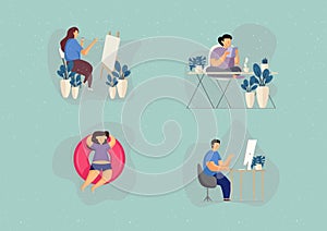 Set of people on quarantine time