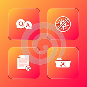 Set Question and Answer, Stop virus, bacteria, File document service and Folder icon. Vector