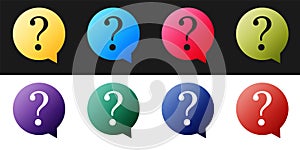 Set Question mark in circle icon isolated on black and white background. Hazard warning symbol. FAQ sign. Copy files