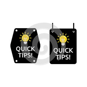 Set of quick tips logo in square and hexagon shape. Designed in black and yellow color with light icon. Premium vector