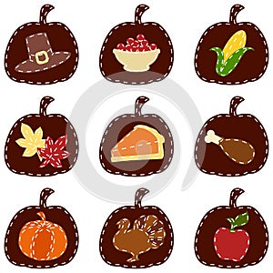 Set of quilted Thanksgiving icons