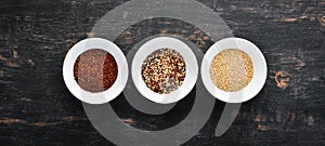 Set of quinoa Red, white and brown quinoa.