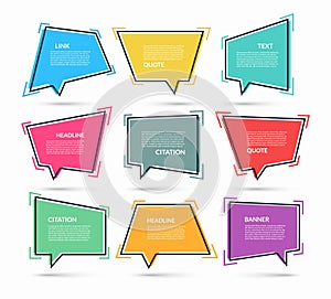 Set of quote speech bubbles, text boxes, message balloons, stickers isolated on white background. Vector illustration