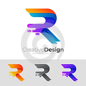 Set R logo design combination, 3d colorful logos
