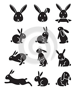 Set of rabbit bunny icons. Vector illustrations