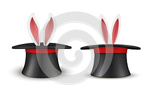 Set of rabbit ears appears from magician hat vector magic headdress with bunny surprise