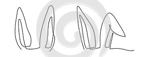 Set of rabbit ears. Continuous one line drawing. Simple line art of funny Easter bunny ears. Isolated on white