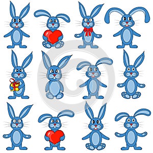 The set of rabbits on white background