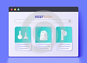 Set Rabies virus, Test tube and flask and Test tube with virus icon. Vector