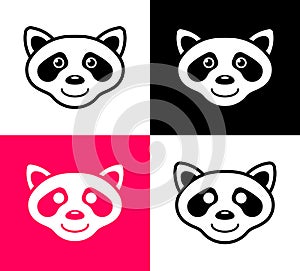 Set of raccoon icons in simple flat design, vector