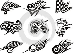 Set of racing tattoos with checkered flags