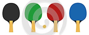 A set of rackets for playing table tennis. Red, black, green and blue. Isolated on a white background. vector illustration