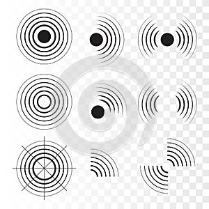 Set of radar icons. Sonar sound waves. Vector