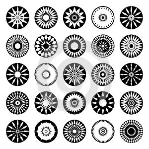 Set of Radial Circle Design Elements. Abstract Decorative Icons