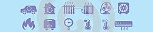 Set of radiator cartoon icon design template with various models. vector illustration isolated on blue background