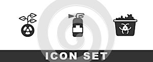 Set Radioactive, Fire extinguisher and Infectious waste icon. Vector