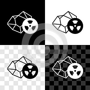 Set Radioactive icon isolated on black and white, transparent background. Radioactive toxic symbol. Radiation hazard