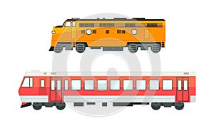 Set of Railway Locomotives, Railroad Transport Flat Vector Illustration