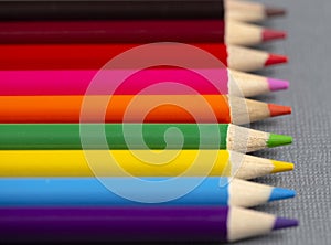 Set of Rainbow Colored Pencils on a Gray Background