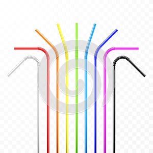 Set of rainbow colorful flexible cocktail straw. Vector illustration isolated on transparent background