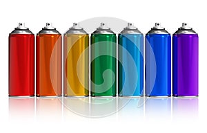 Set of rainbow paint spray cans