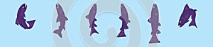 Set of rainbow trout cartoon icon design template with various models. vector illustration isolated on blue background