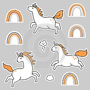 Set of rainbow unicorn stickers.