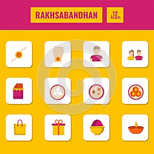 Set Of Rakshabandhan Festival Icons On Square Yellow