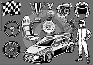 Set of Rally car racing elements