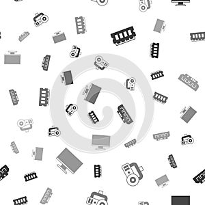 Set RAM, random access memory, Web camera, and Computer monitor screen on seamless pattern. Vector
