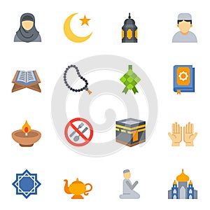 Set of Ramadan Kareem flat icons.