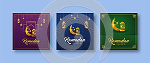 Set of Ramadan Kareem greetings card, eid sale Post, Muslim celebration Poster Vector Template