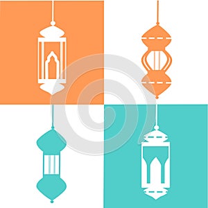 Set of Ramadan Kareem Lantern celebration lamp illustration. Vector Arab Islam culture festival decoration religious fanoos glowin