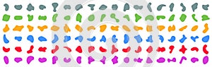 Set of random abstract colored blotch shapes. Liquid shape elements. Round blobs collection. Fluid dynamic forms. Rounded spot or
