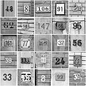 Set of random house numbers, black and white