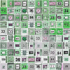 Set of random house numbers, green large collage