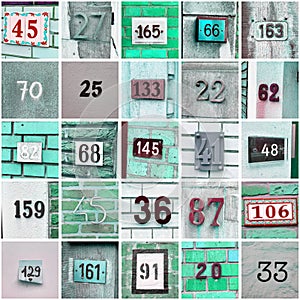 Set of random house numbers, green large collage