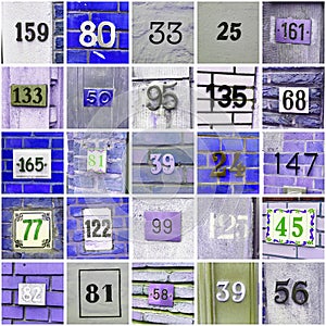 Set of random house numbers, large collage