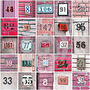 Set of random house numbers, red colour