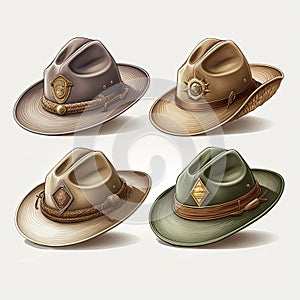 Set of ranger hat illustration on white background for design. AI