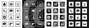 Set Rapper chain, music, Submachine gun, Money bag, Diamond, Laptop with, King crown and Vinyl disk icon. Vector