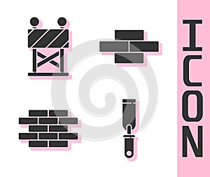 Set Rasp metal file, Road barrier, Bricks and Bricks icon. Vector