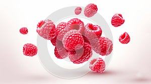 Set of raspberry floating isolated on white background, transparent background generative ai