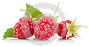 Set raspberry with green leaf