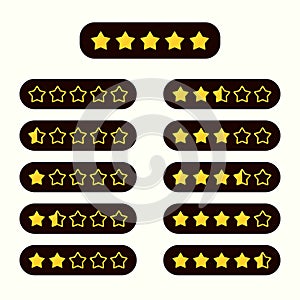 Set of rating gold stars on a black background. Feedback rating. Five gold stars. Infographic elements for website or application