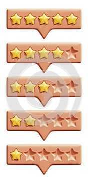 Set of rating stars. Golden reviews stars on tooltip UI elements. Customer feedback or customer review concepts